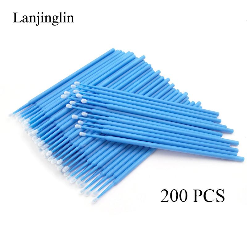 Lanjinglin 100/200pcs Micro Brushes Cotton Swab Eyelash Extension Eye Lash Glue Cleaning Brushes Applicator Sticks Makeup Tools