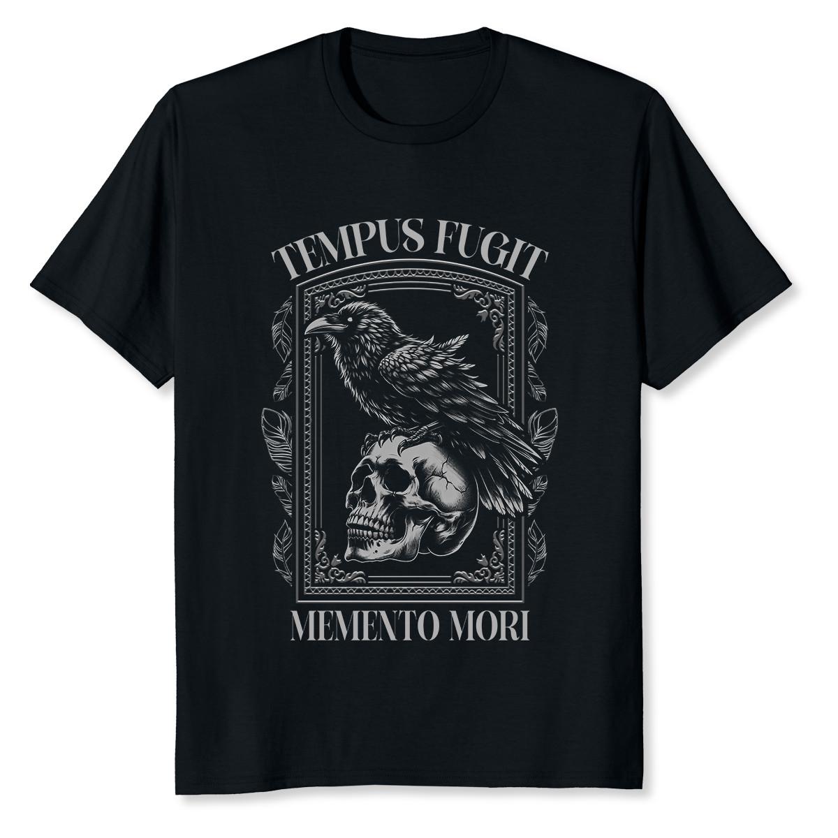 NEW LIMITED Tempus Fugit Memento Mori Skull Crow Bird T-Shirt XXL