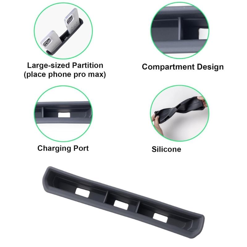 Front Console Organizer Tray Suitable for F250 F350 F450 F550 2023-2026, Silicone Phone Holder Insert with Cable Access