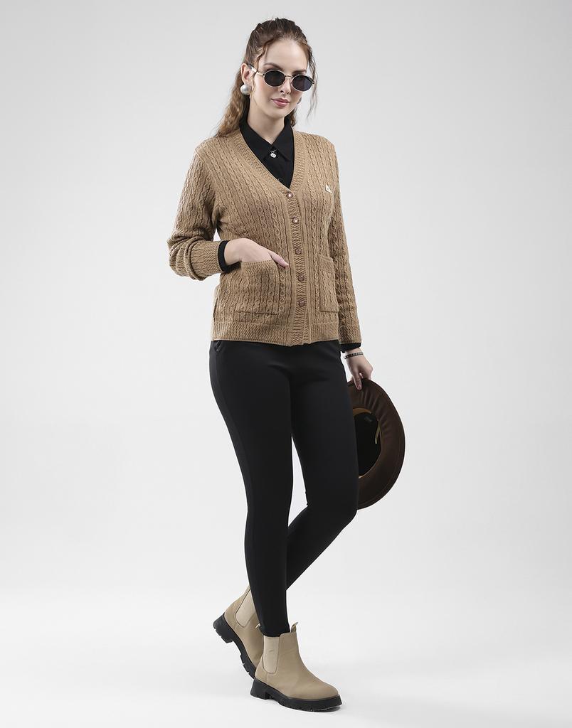 MONTE CARLO Women's V Neck Full Sleeves Cardigan