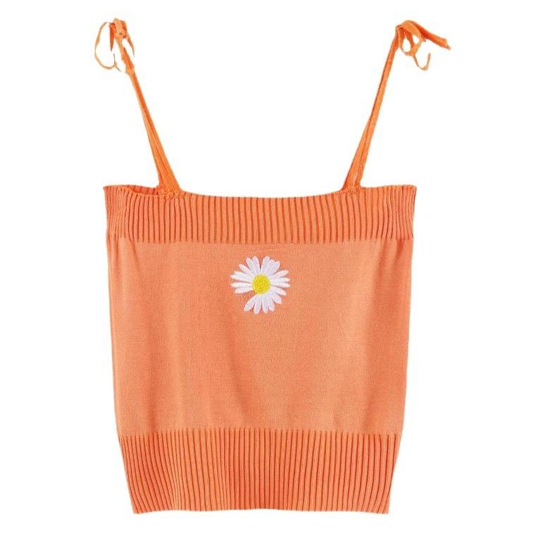New Summer Internet Celebrity Bottoming Knitted Small Camisole Embroidered Slim Outside Wearing Crop Top for Women