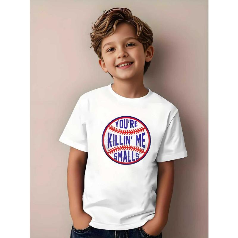 

European Size Boys Crew Neck Short Sleeved T Shirt with Baseball Themed Print 164cm