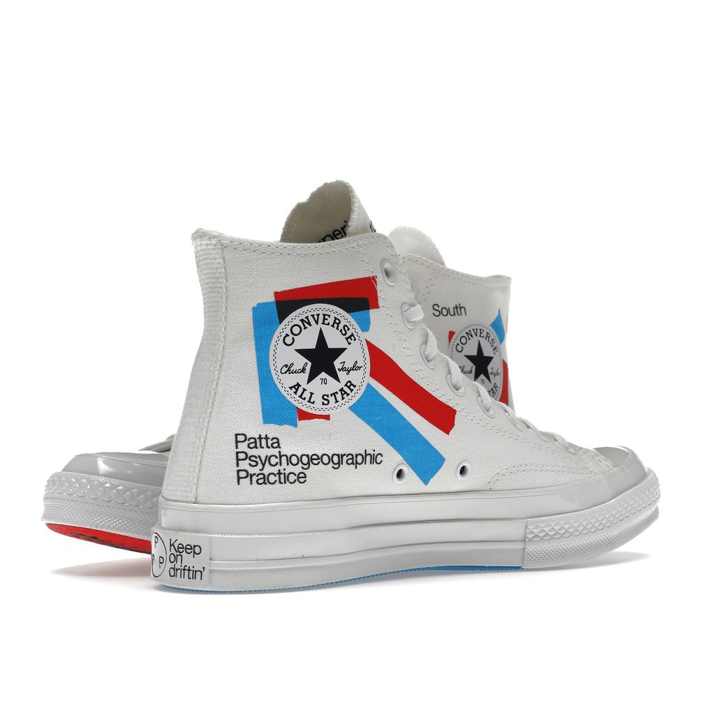 Patta X Experimental Jetset X Converse Chuck 70 High Patta Psychogeographic Practice Unisex Sneakers White Fiery-Red Diva-Blue A03173C