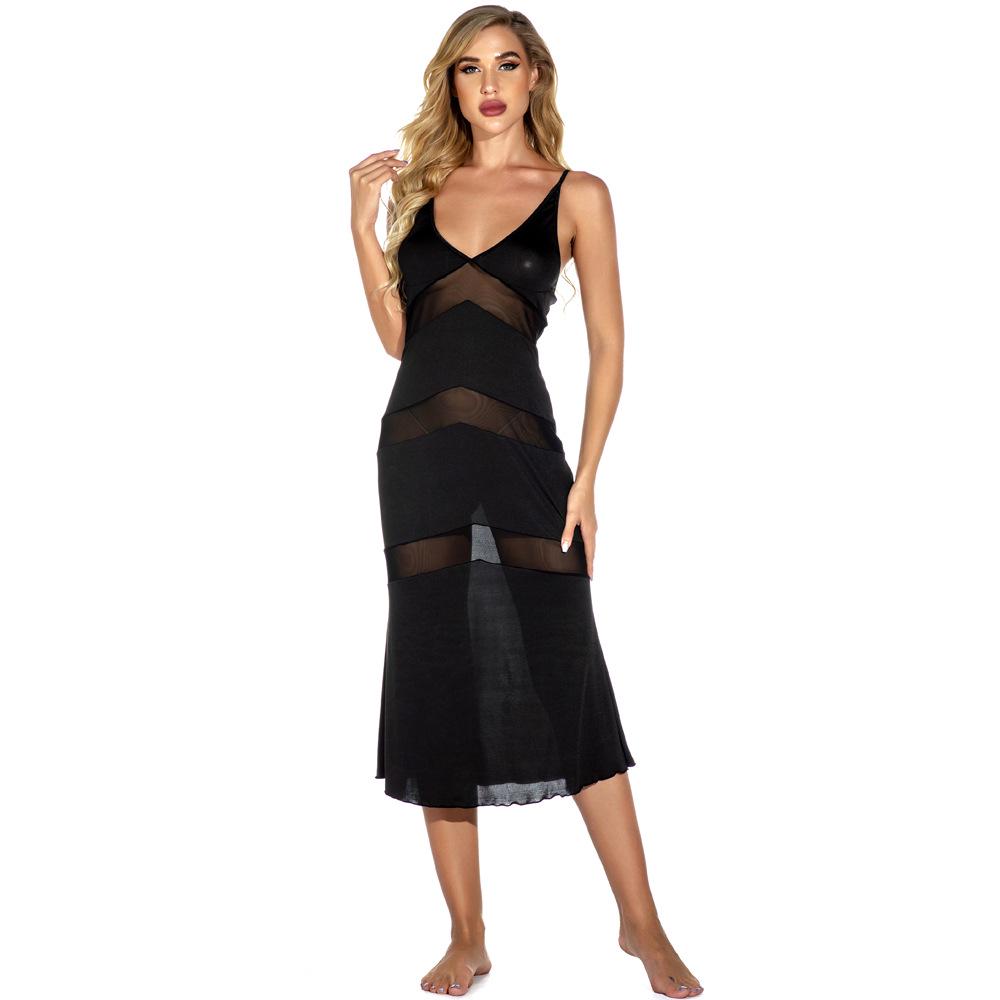 S-6XL Plus Size European & American Sexy Splicing Suspender Long Lingerie Dress