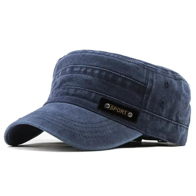 Washed Hat Spring Summer Autumn New Cotton Flat Top Hat Outdoor Military Hat Men's Mesh Visor
