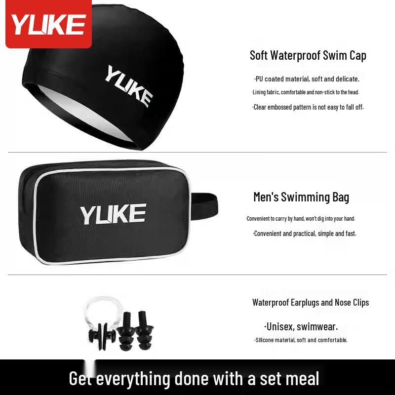 Adult HD Waterproof Anti-Fog Prescription Swimming Goggles Set with Large Frame, Swim Cap, Bag, and UV Protection