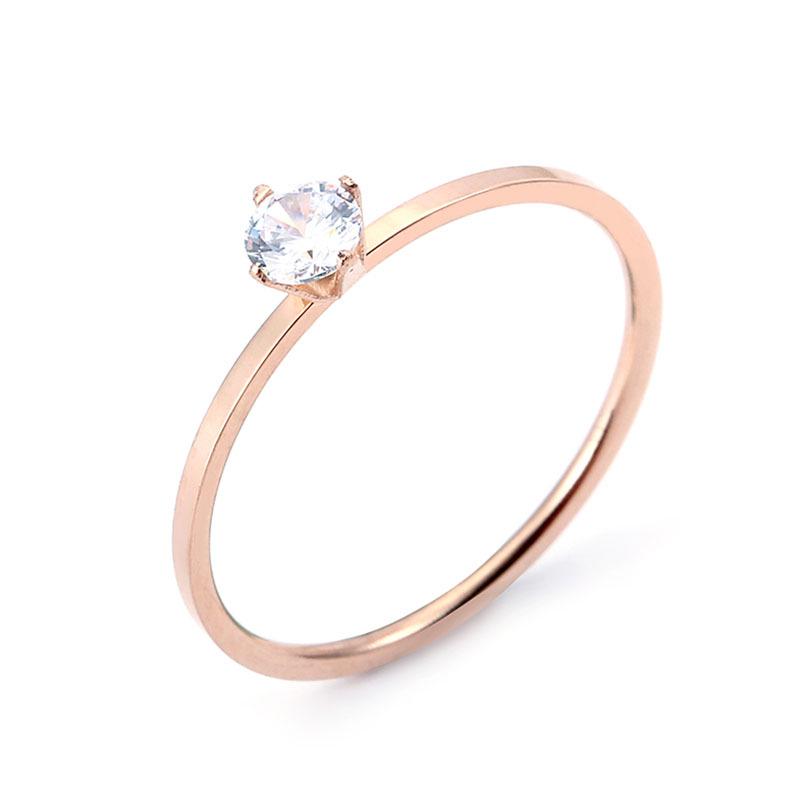 18k Roségold Koreanischer Stil Diamantring: Einfaches, Trendiges, Dünnes Vier-Zinken-Design für Frauen
