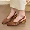 Fashion Mesh Mid Heels Sandals Elegant Square Toe Women Shoes 2025 New Summer Elegant Pumps Slippers Fashion Slip On Heeled Sandales