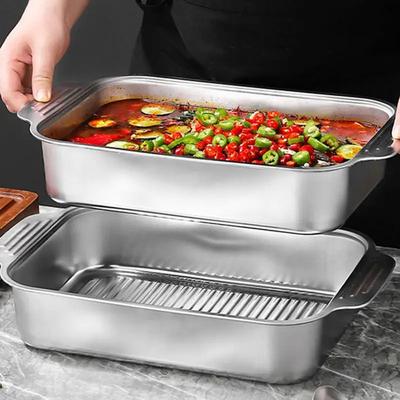 Parrilla rectangular de acero inoxidable, bandeja de metal para mariscos, bandejas para barbacoa con asas, parrilla para la familia