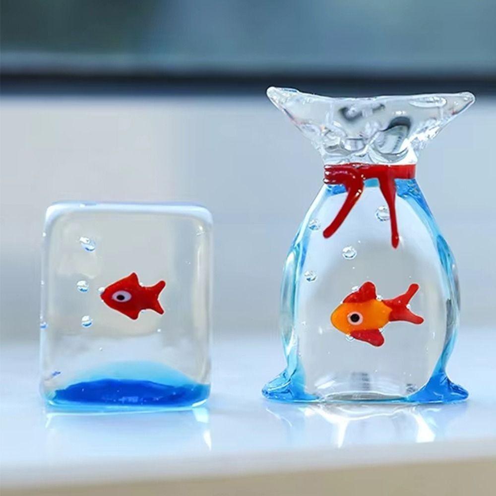 Handmade Mini Glass Fish Tank Cute Handcrafted Glass Fish Gift Aquarium Decoration  Home Ornament