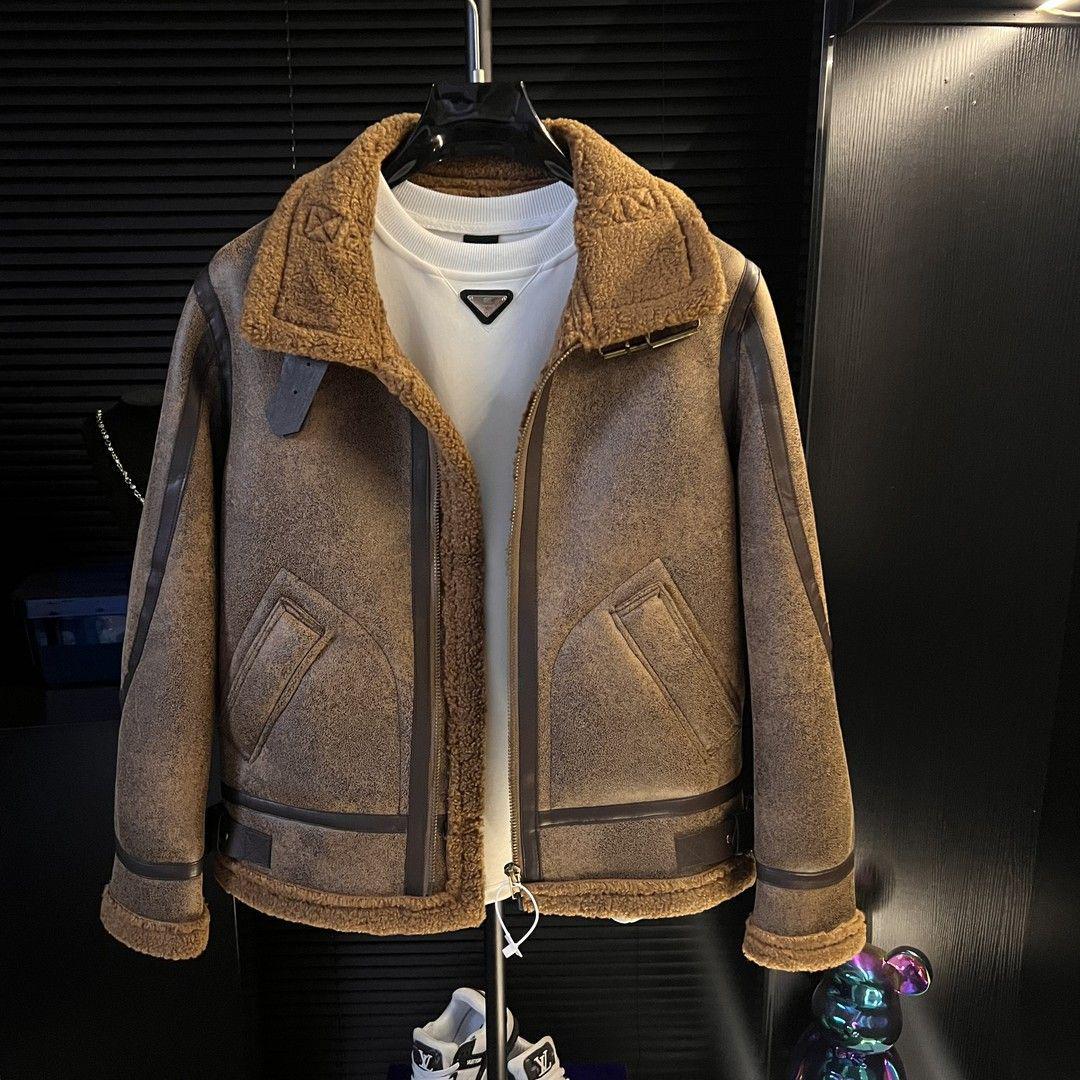 

Winter 2025 Men s Fashionable Thickened Velvet Motorcycle Jacket - Long-Sleeved, Warm Lapel Design 3XL коричневий