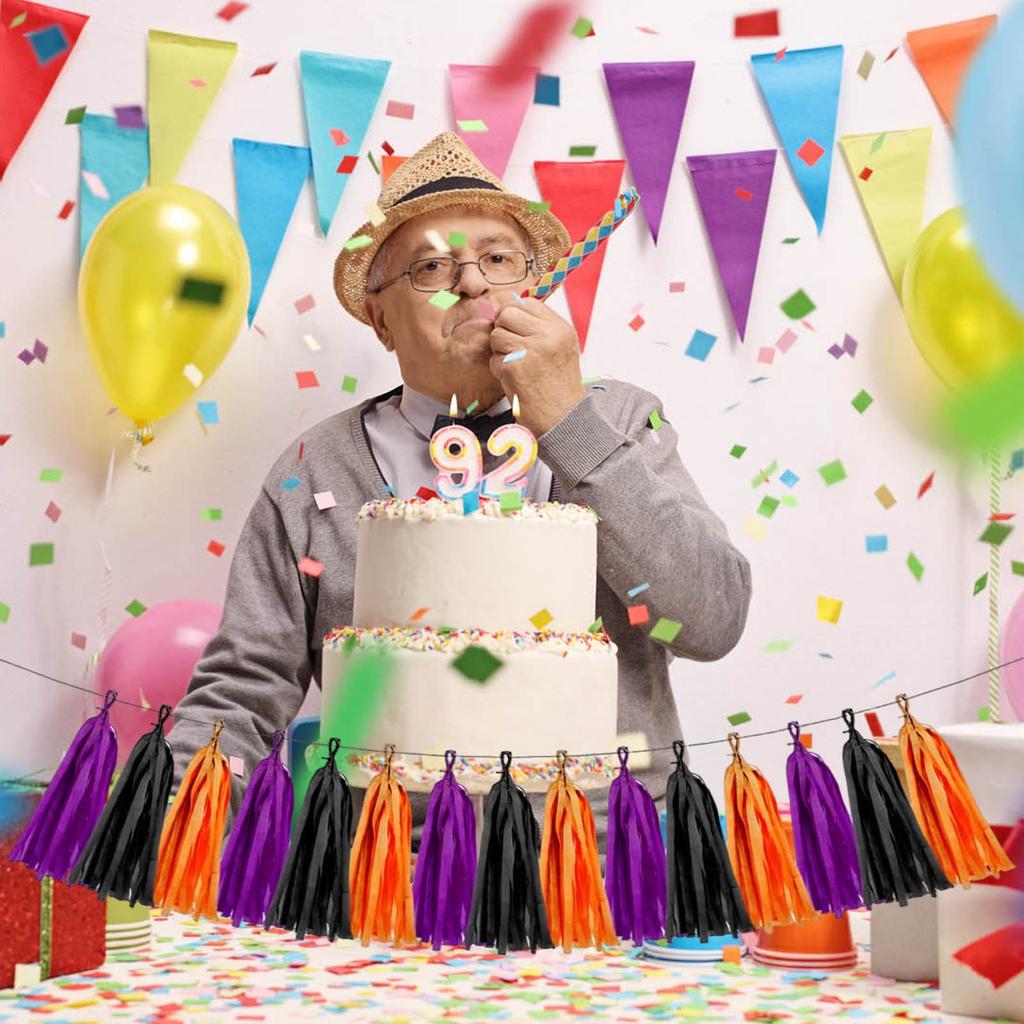 Holiday Decoration 15 Paper Tassel Birthday Party Room Decoration Black Orange Purple Pull Flower