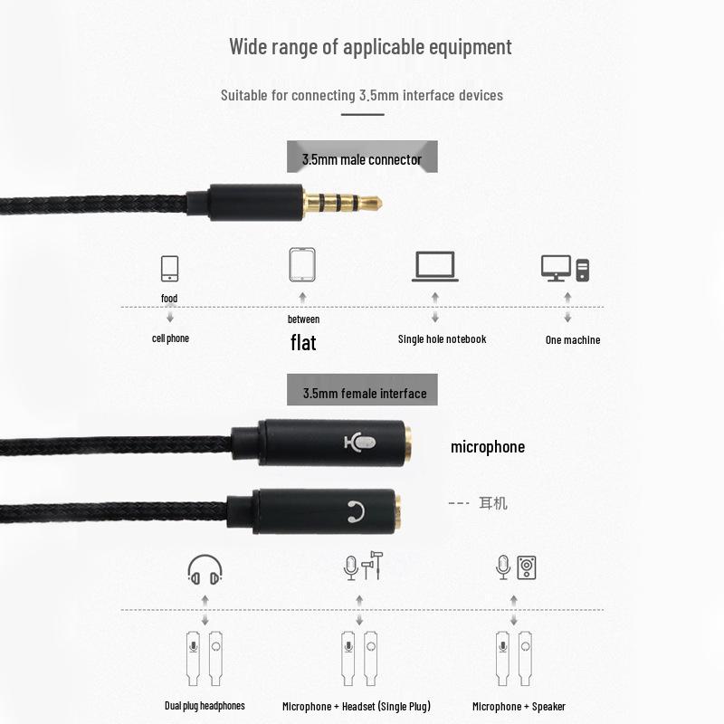 Gold-Plated 3.5mm Headphone & Microphone Splitter Cable for Mobile & PC