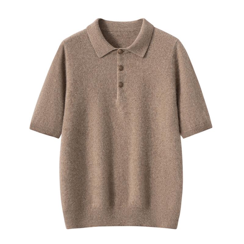2026 Le Kasha Women's 100% Cashmere Polo Neck Short Sleeve Knit Pullover - Versatile Solid Color