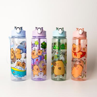 1 Stück Cartoon Capibala Tasse mit Strohhalmen Auslaufsichere Wasserflasche 400/750 ml Kinder Wasser Trinkbecher Kinder Plastik Wasserbecher