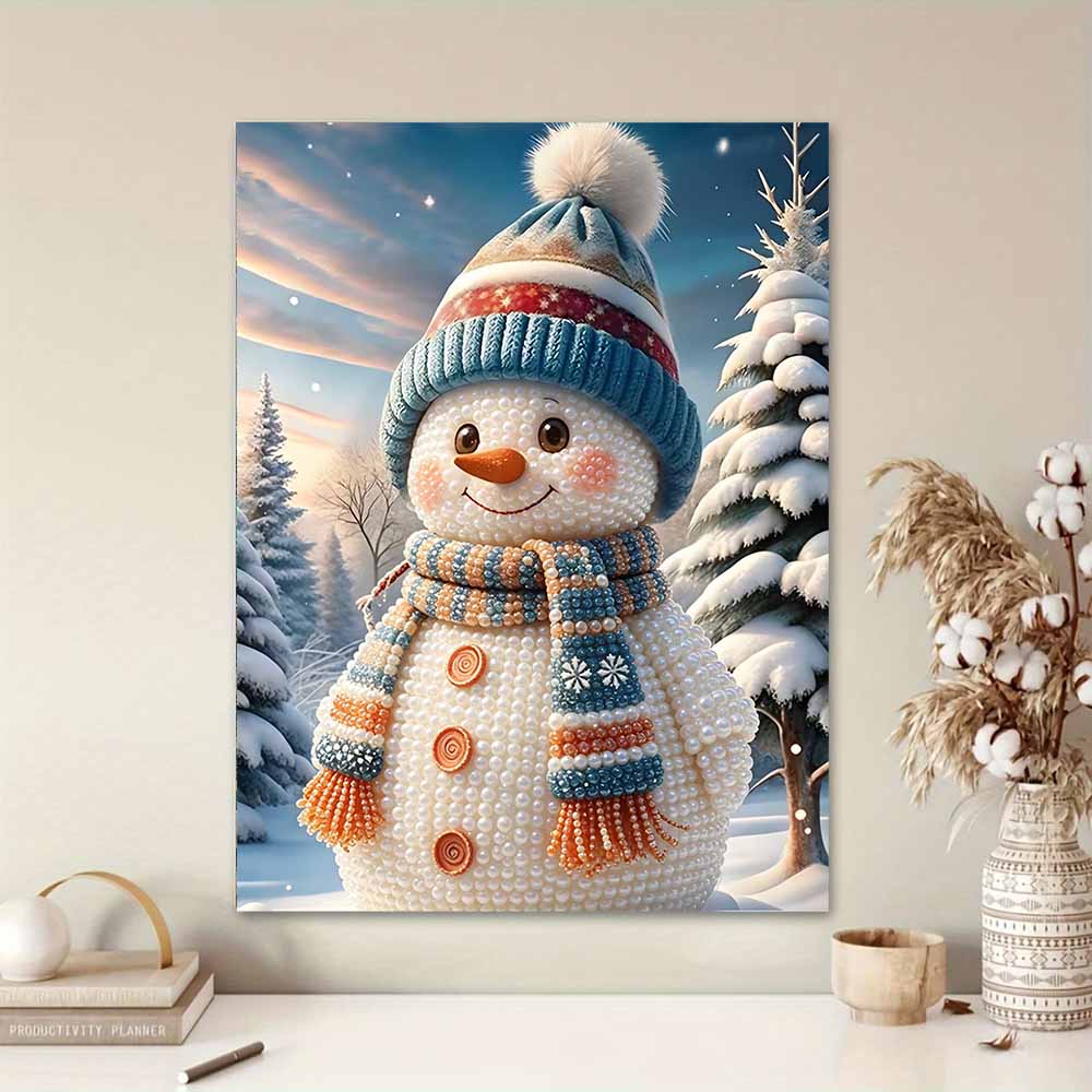 Pearl Painting DIY Kit Cute Snowman Frameless Handmade Bead Canvas Art Creative Leisure Craft for Bedroom Living Room Holiday Decor