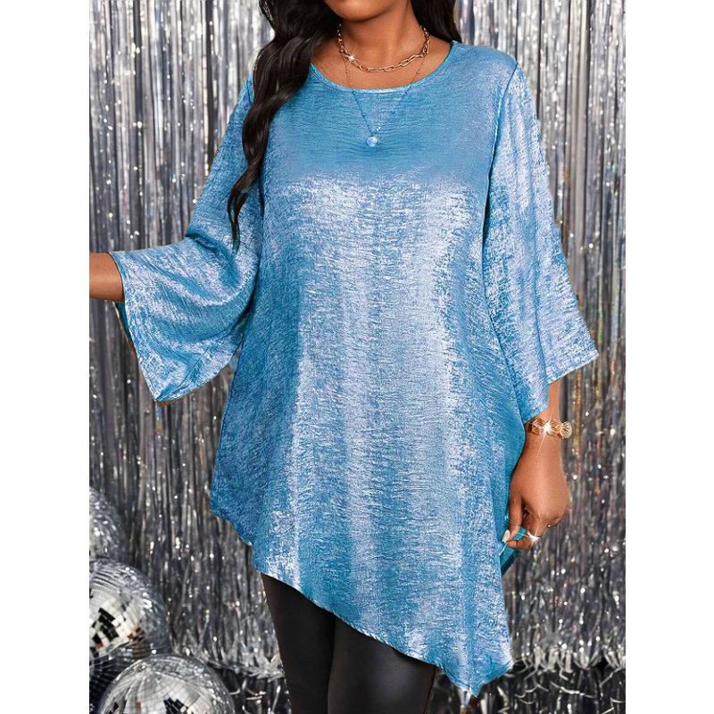 IHUASU Moda Donna Casual Stampa Colore Unico Maniche 3/4 Scollo O Camicette & Camicie