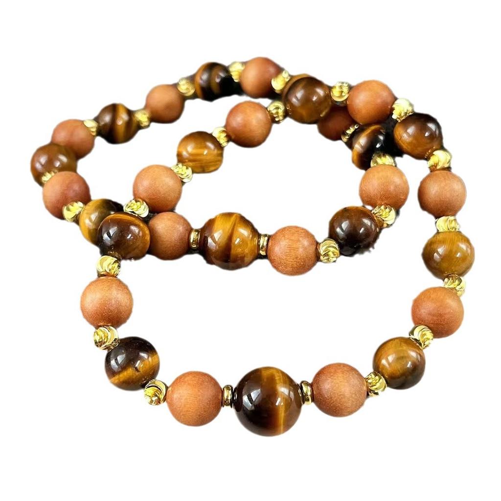Vintage Natural Maillard Tiger'S Eye Stone Sandalwood Contrast Color Bracelet Bracelet