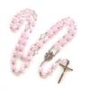 Pink Square for Cross Rosary Necklace Holy Catholic Jewelry Charm Pendant for Christian Church Home Bedroom Decoration