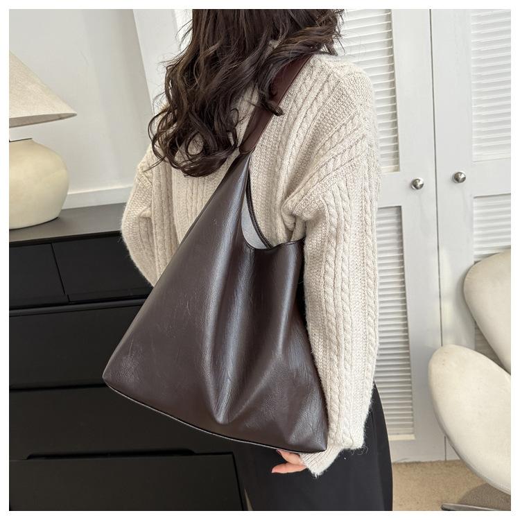 Große Kapazität Faux-Leder-Tragetasche für Damen Stilvolle Eimer-Schulter-Handtasche