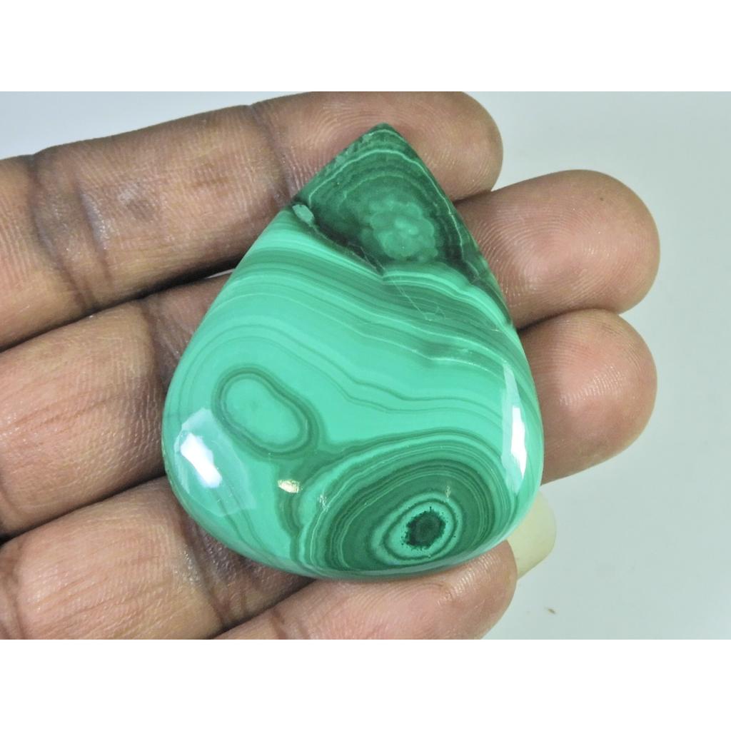 131Cts. Natural Green Malachite Pear Cabochon Loose Gemstone 39X48X06 MM B-402