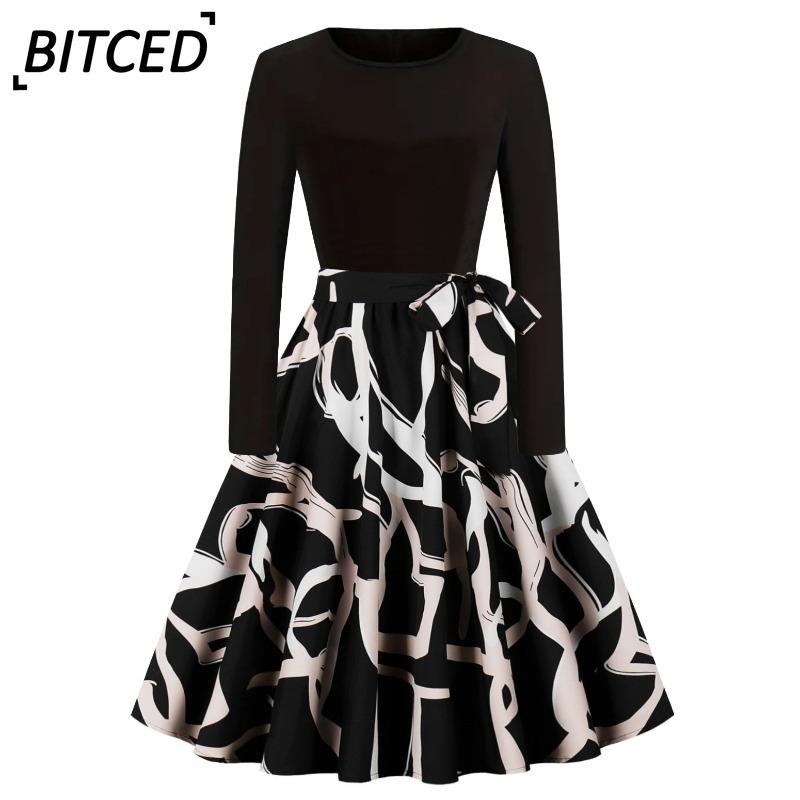 BITCED Fashion Spring Autumn Long Sleeve O-Neck Casual Dresses