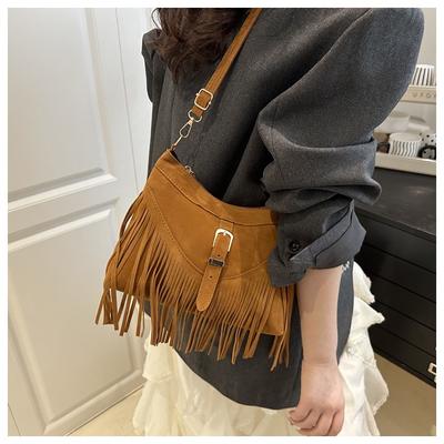 Lange Quaste Damen Umhängetasche Schultertasche Handtaschen Große Kapazität Damen Tragetasche Mode Damen Handtasche Schwarz Braun