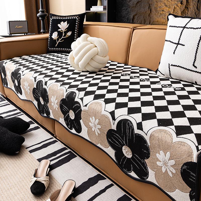 

Необычная подушка для дивана в виде цветка, универсальная для всех сезонов, чехол для дивана высокого класса, нескользящий и устойчивый к царапинам от кошек чехол, тканевое полотенце 70*70cm чёрный