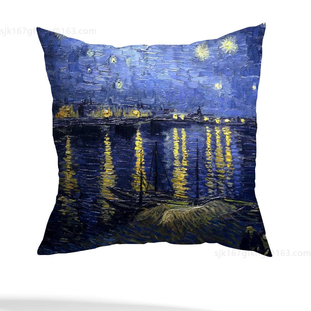 Van Gogh Pillow Case Anti-dustmite Pillowcase Invisible Zipper Silky Short Plush Sofa Cushion Cover