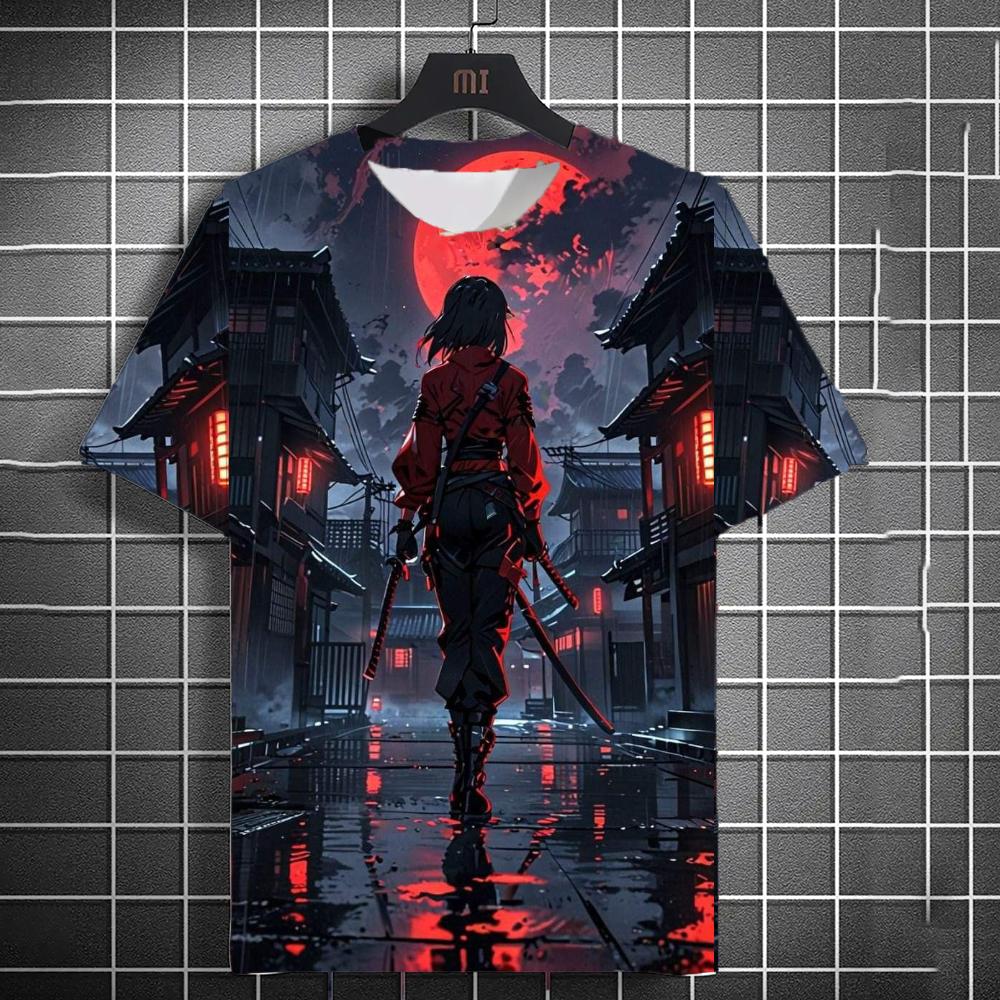 Japanese Style Samurai Katana Girl T-Shirts 3D Print Personality Anime T shirt Men/Women Short Sleeve Top Fashion Men's Clothing