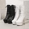 Bottes courtes pour femmes à talons très hauts Noir Blanc Cuir PU Semelle épaisse Chaussures à plateforme pour femmes Style de rue Botines Punk Botas