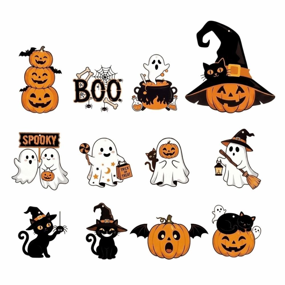 Cute Halloween Paper Hanging Ornament Cat Pumpkin Pendant Creative Ghost Ornament Yard Decor