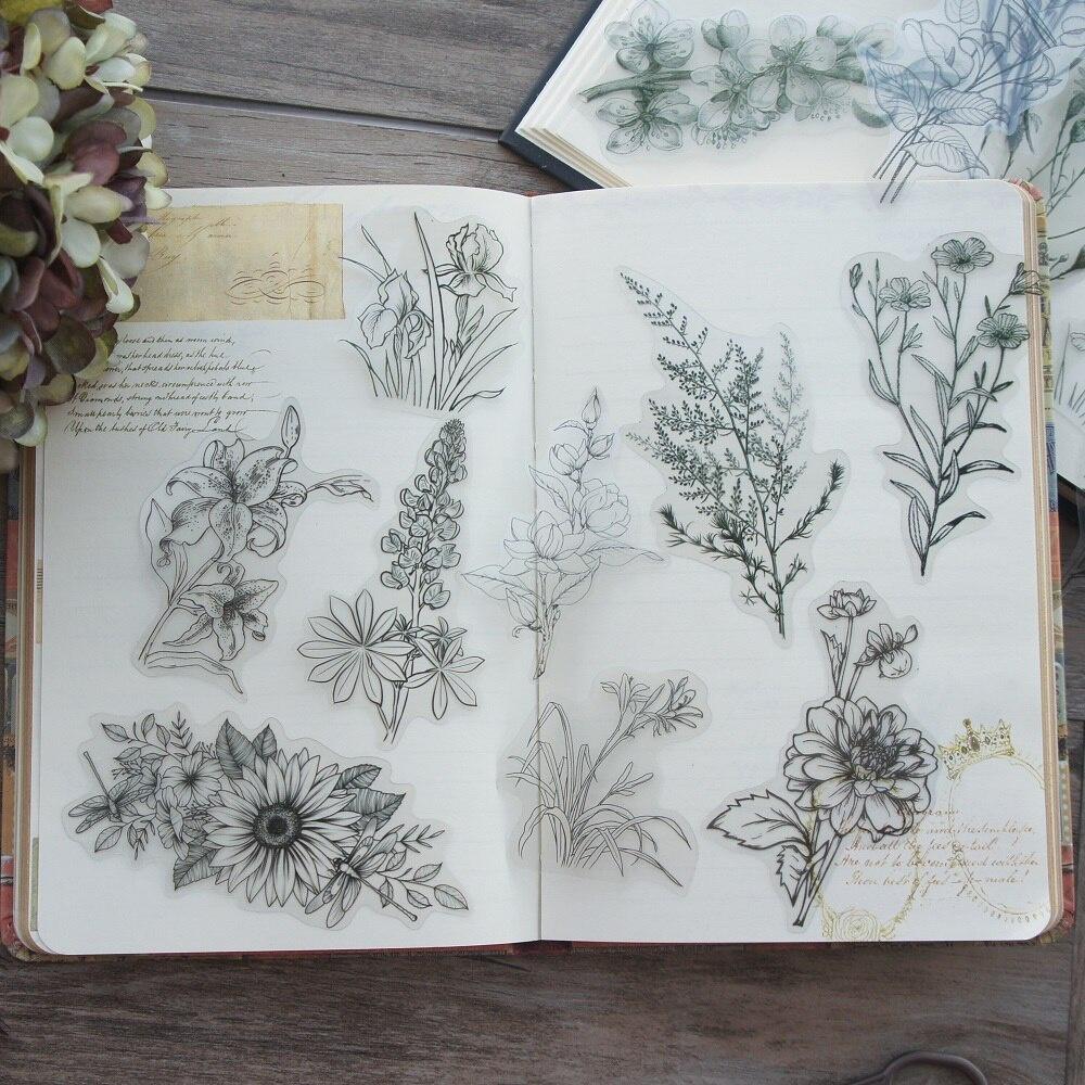40 st Pennateckning Liljekonvalj Persikablomning Blombukettstil Transparent klistermärke Scrapbooking Gör-det-själv Presentdekoration Tag