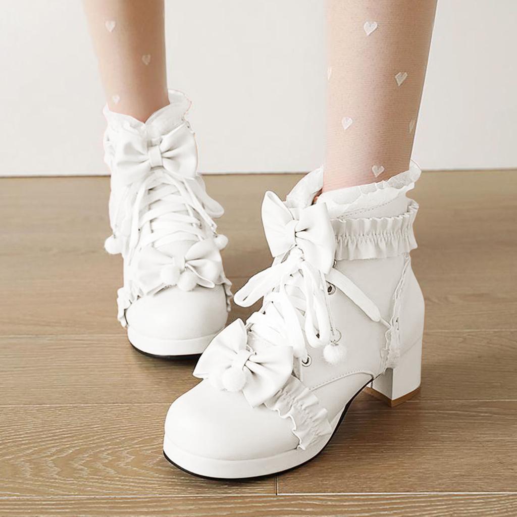 Stivaletti Corti da Donna Carini alla Moda Divertenti Lacci Nodo Punta Tonda Stivali da Schiava per Esterno Donna Zip Tacco Spesso e Suola Scarpe con Lacci