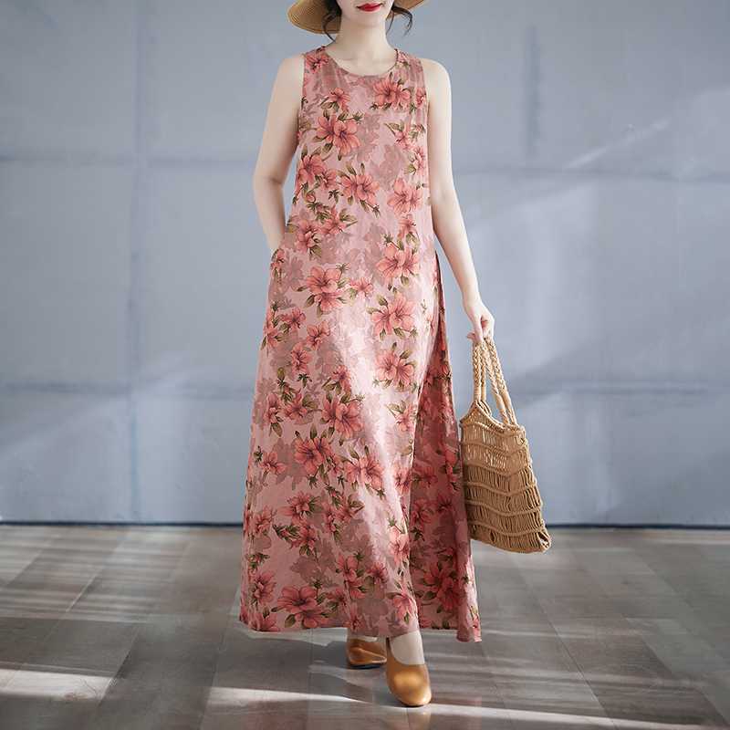 Women's Long Skirt Summer New Round Neck Printed Dress