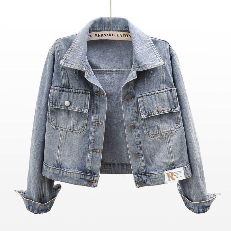 Trendy Koreaanse Patchwork Denim Jas - Korte Losse Stijl voor Dames voor Lente/Herfst