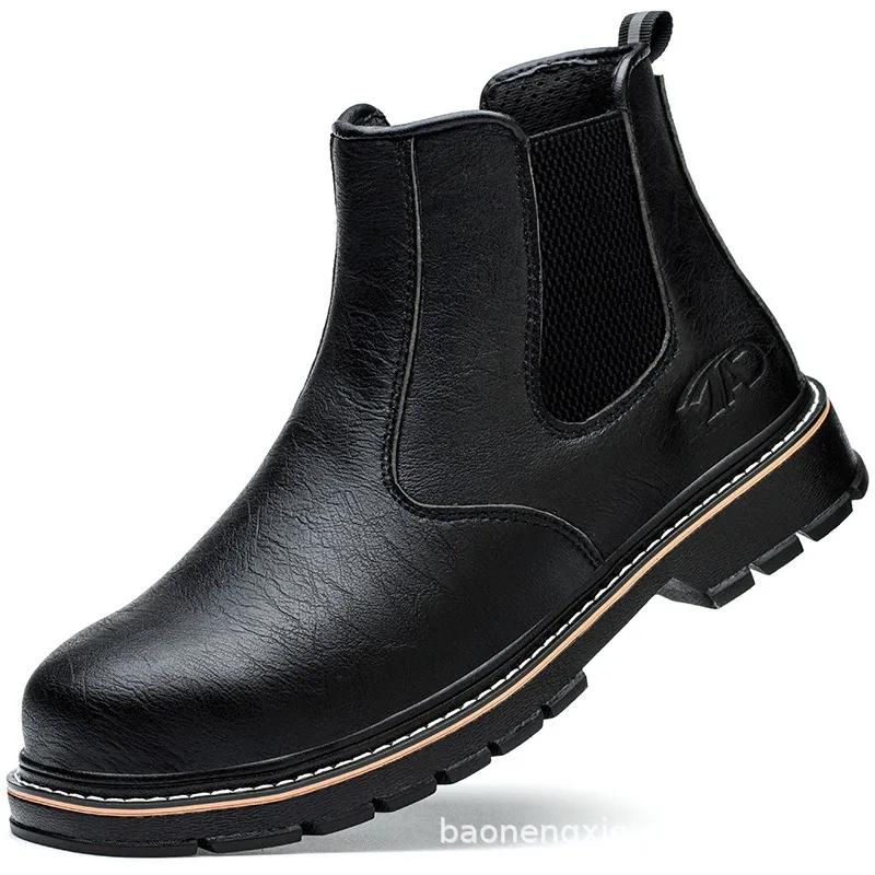 

Waterproof Safety Boots Men Steel Toe Shoes Work Anti-smash Anti-puncture Indestructible Sport Protective Top Layer Leather 38 чёрный