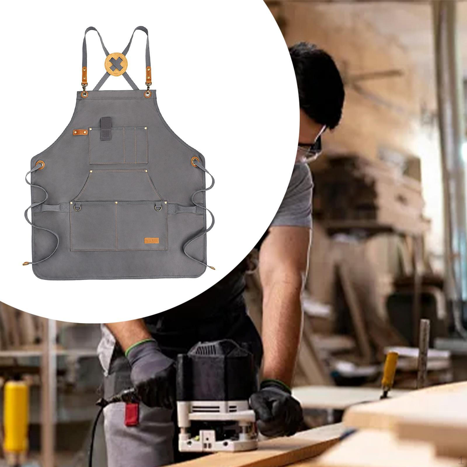 Canvas Apron ,BBQ Work ,Adjustable Strap, Chef Outdoor Apron, for Cooking, Camping серый