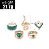 6pcs/set Snake Heart Geometric Ring Emerald and Diamond Ring