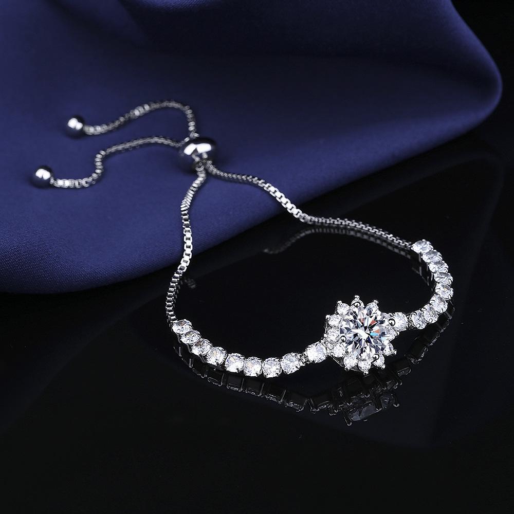 925 Silver Bracelet moissanite sunflower bracelet two carats hand jewelry women pull-out