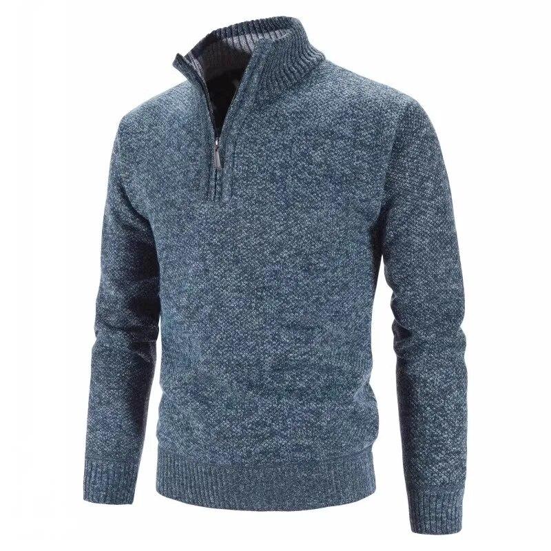 Herbst Winter Dicker Strickpullover Herren Pullover Einfarbig Reißverschluss Stehkragen Slim Fit Strickpullover Herren Kausaler Pullover Mann