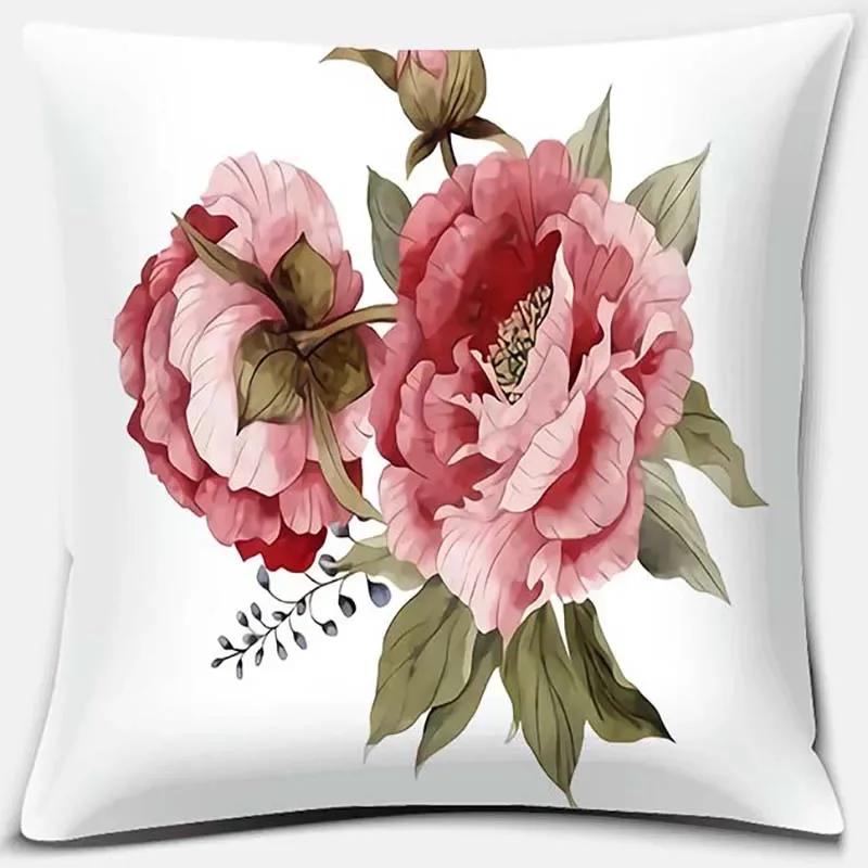 Nordic Rose Flower Print Pattern Cushion Cover Home Living Room Sofa Office Decorative Pillow   45x45cm