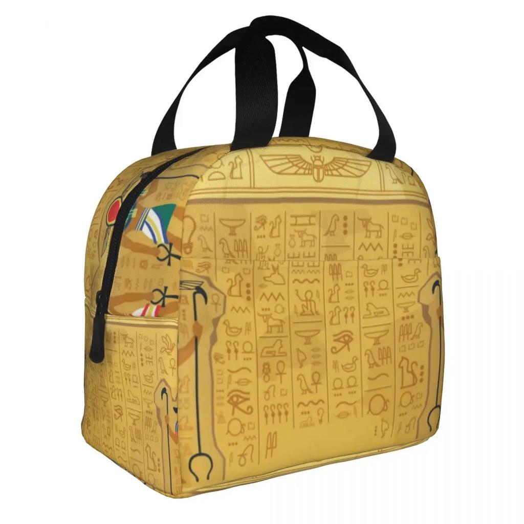 Thermoisolierte Lunchtasche mit ägyptischen Hieroglyphen, für Damen, Ägypten, wiederverwendbar, Lunchbehälter, Aufbewahrungsbox für Lebensmittel im Freien, Camping, Reisen