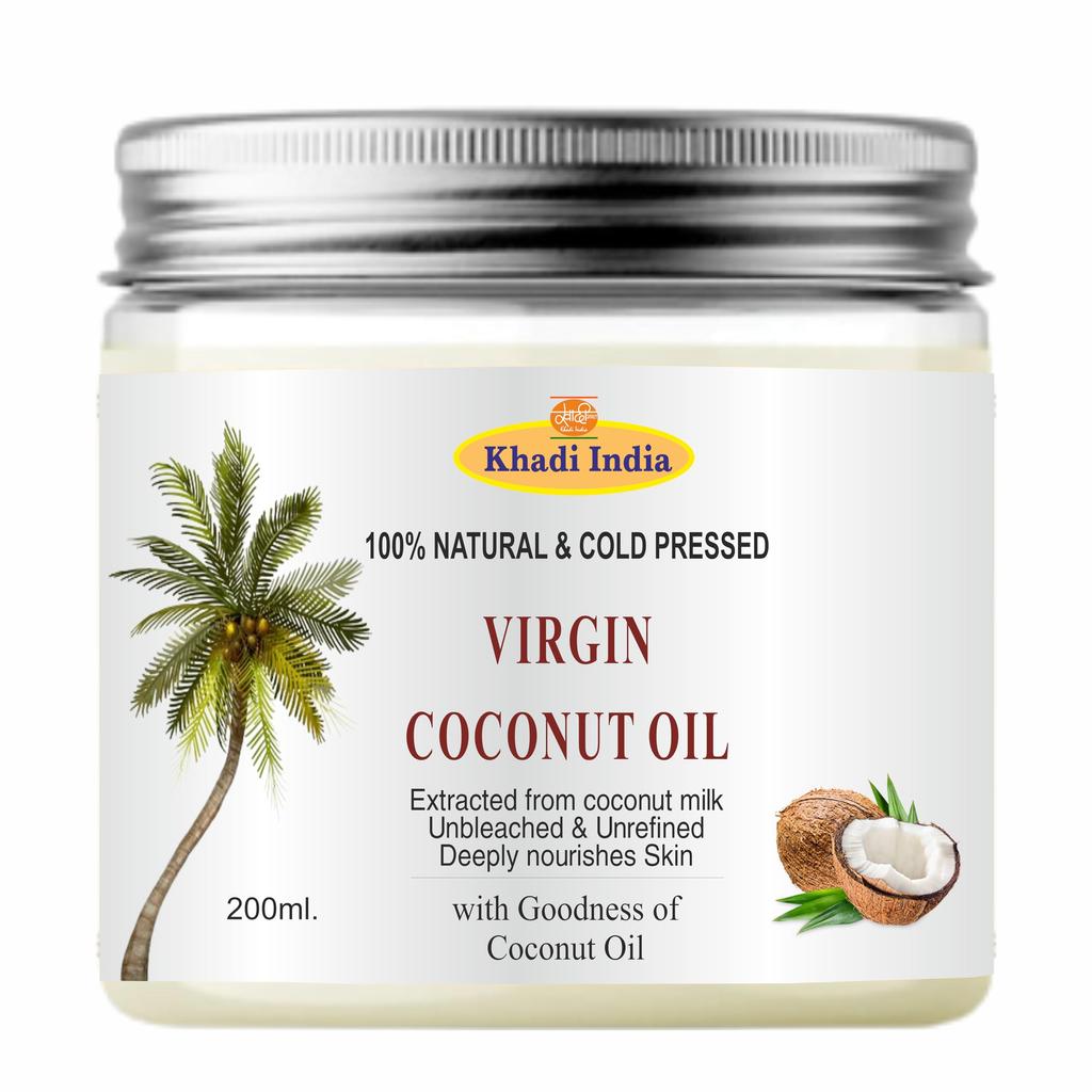 100% Reines Kokosnuss-Haaröl – Kaltgepresst & Natürlich – Für Haarwachstum, Kopfhautpflege & Glanz – Nicht Klebrig & Leicht – 200ml mit Khadi In