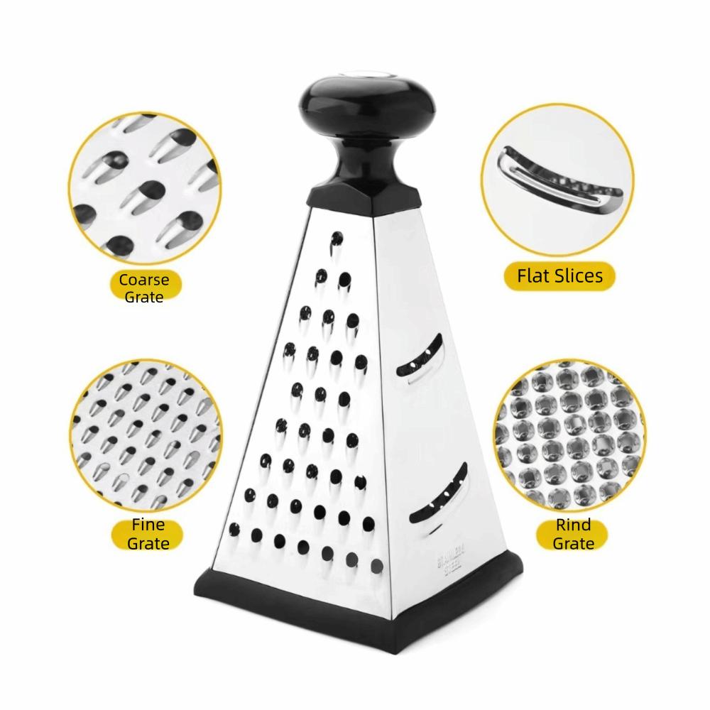 4 Sided Pyramid Shape Cheese Grater Non Slip Base and Handle Vegetable Slicer Potato