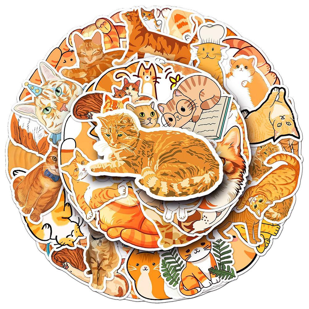 10/30/50pcs Kawaii Orange Cat Animal Stickers Cartoon Pets Ginger Cats Sticker DIY Notebook Water Bottle Phone Decoration Decals