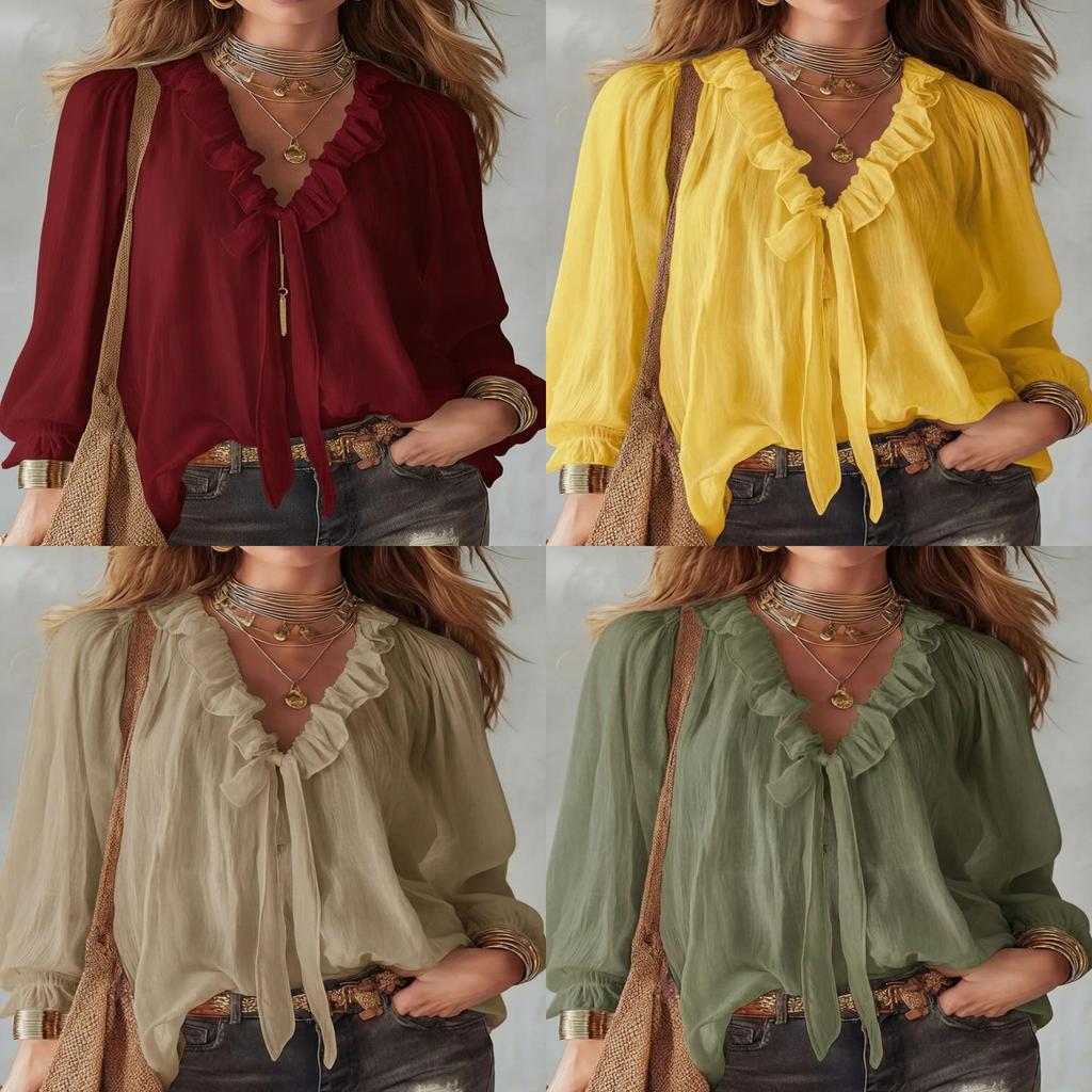 Streetwear Style Ladies V Neck Shirt With Splicing Design For Casual Wear