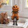Autumn Home Ornament Pumpkin Witch Figurine, Spooky Halloween Statue with Lantern, LED Lighted Night Lamp Vintage Gothic Resin for Tabletop