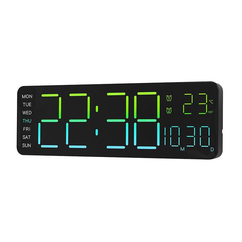 Huayang 6678R RGB Ambient Light Wall Clock Digital Display with Remote Control Temperature Date Multifunction Modern Wall Decor