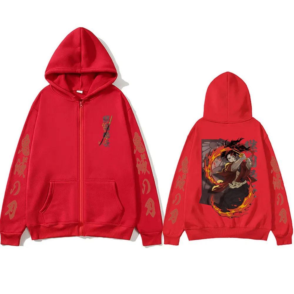 Demon Slayer Tsugikuni Yoriichi Merch Zipper Hoodie Men Women Fashion Oversized Zip Up Jacket Man Fleece Zip Up